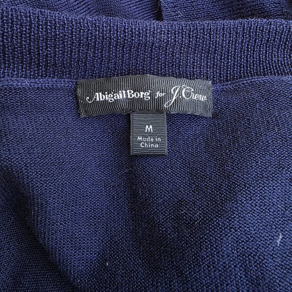 J. Crew Navy Blue X Abigail Borg Blue Merino Wool Tie-Neck Sweater Size M - Picture 3 of 7
